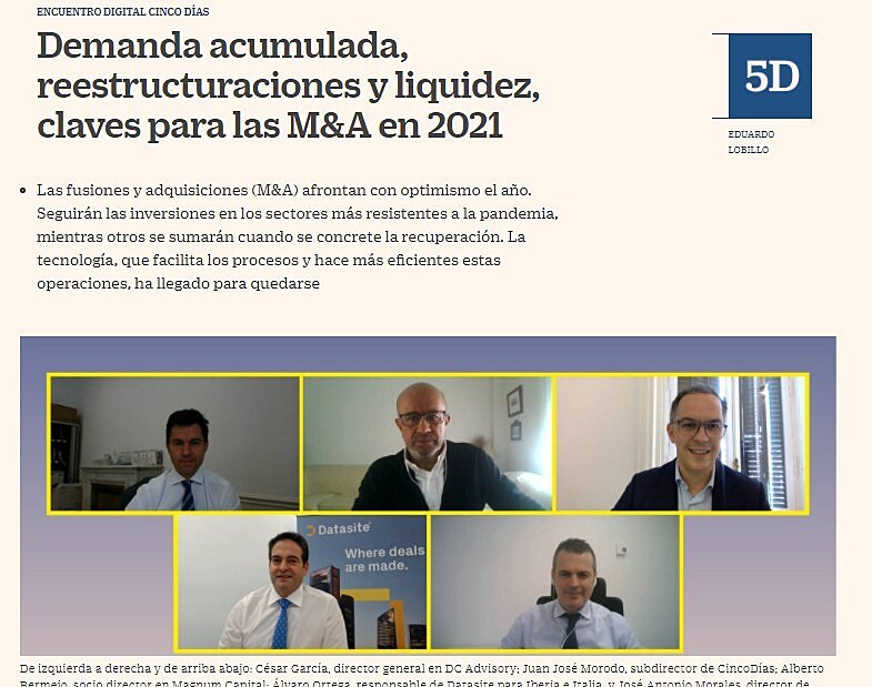 Demanda acumulada, reestructuraciones y liquidez, claves para las M&A en 2021